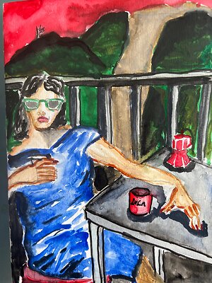 My work. A woman with coffee maker